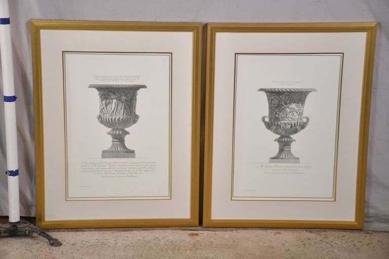 Pair of large framed urn prints in gold frames; 1109074 R.H. Lee