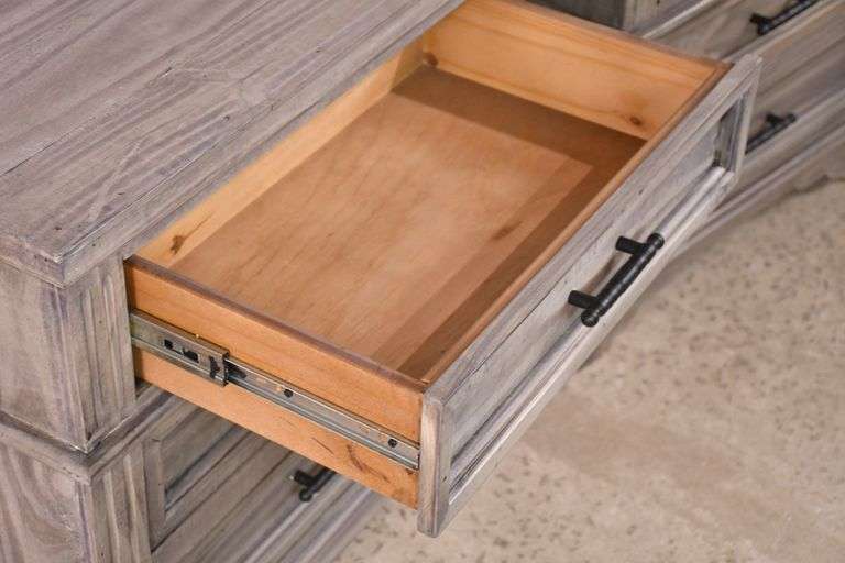 Pair of distressed gray 3 drawer bedside chests; 52243D R.H. Lee