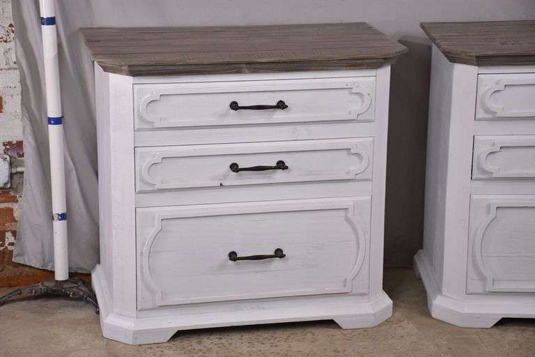Pair of white 3 drawer bachelor's chest with gray finish tops; 52242
