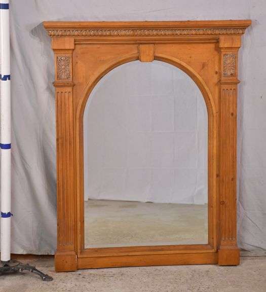 Ethan Allen arch top beveled mirror with pine frame; 3361886 R.H