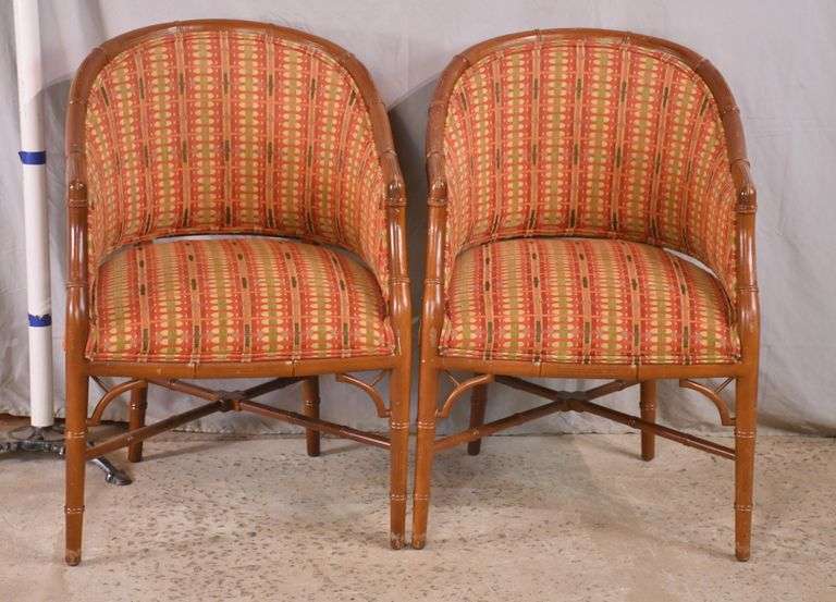 Pair of cane cut curve back chairs with "x" stretcher bases; 7373235