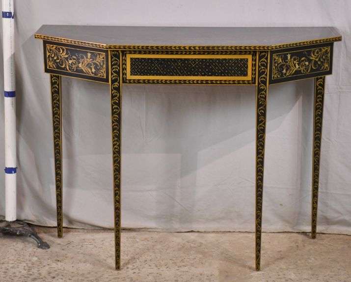Wellington Hall black and gold decorated console table; 681071 R.H