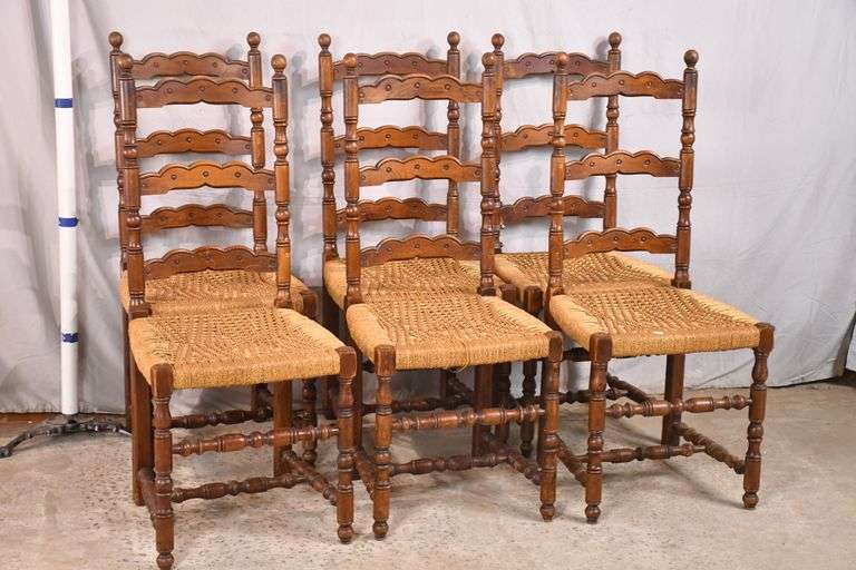 Set of 6 ladder back chairs with woven seats; 747789 R.H. Lee & Co
