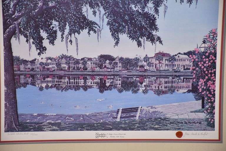 Framed signed limited edition print "Rutledge Avenue on Colonial Lake