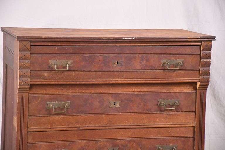 Eastlake style walnut 5 drawer chest with marble top; 558145 R.H