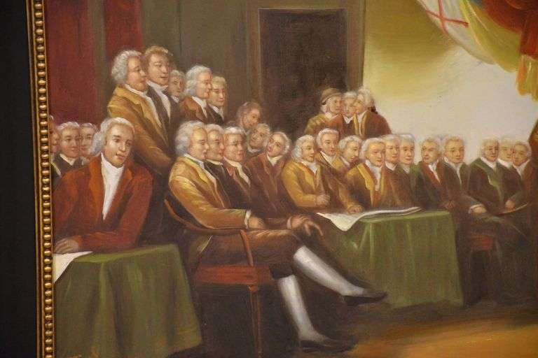 Large painting on canvas of the signing of The Declaration of