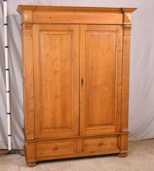 Large pine armoire with fluted columns; 681239 R.H. Lee & Co. Auctioneers