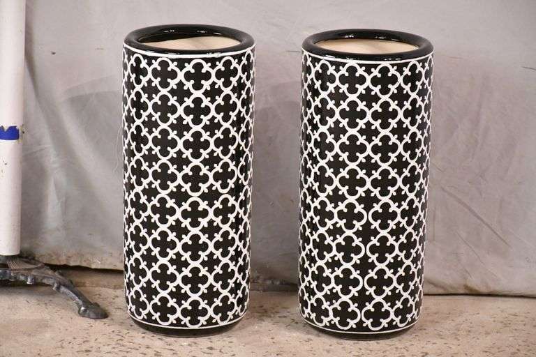 Pair of black and white ceramic umbrella stands; 1149028 R.H. Lee