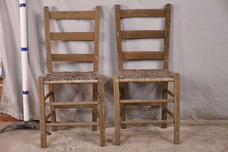 Pair of ladder back side chairs with woven seats; 3362267 R.H. Lee