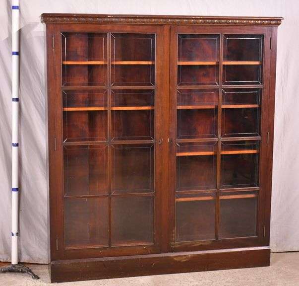 Large 2 door bookcase with individually paned etched glass doors; 55