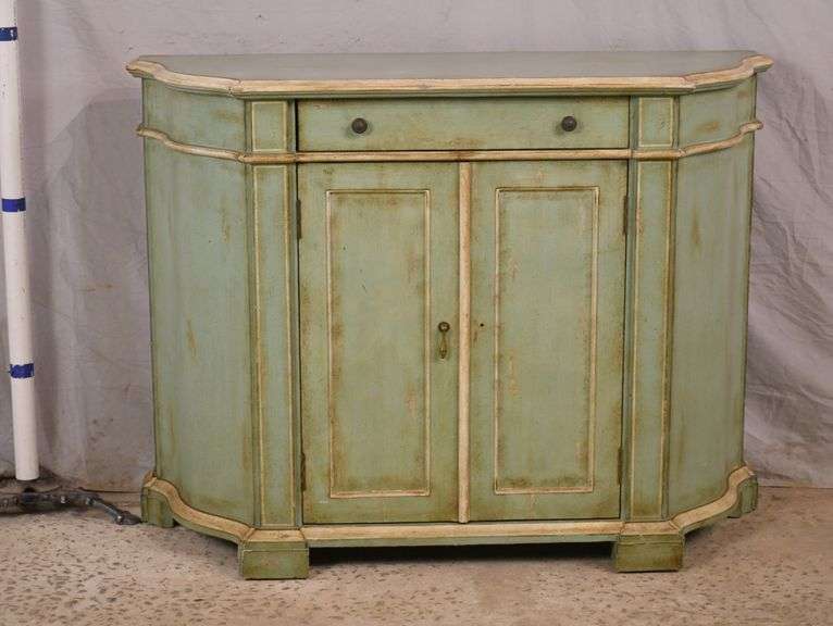 Distressed bluegreen credenza with offwhite trim; 559912 R.H. Lee