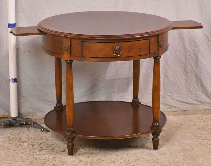 Drexel Heritage round cherry 2 tier single drawer side table; 682638