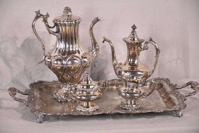 4 piece silver plate tea service with tray; 682832 R.H. Lee & Co