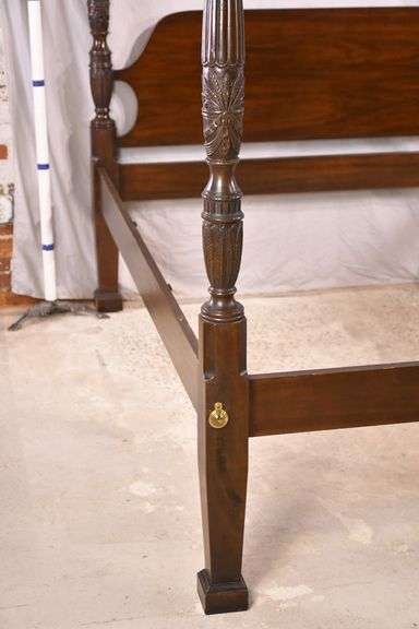 Drexel carved mahogany queen size 4 poster rice bed with bolt-on rails ...