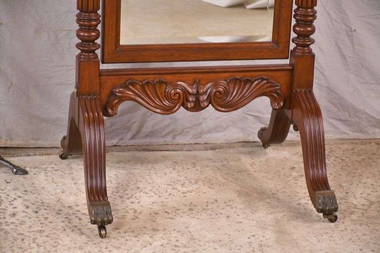 Ethan Allen beveled cheval mirror with carved frame; 682731 R.H. Lee