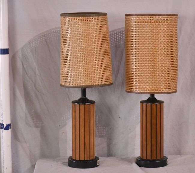 Pair of small midcentury style lamps with cane shades; 12659008 R.H