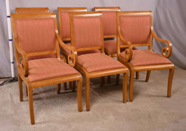 Set of 6 cherry dining chairs with rose colored fabric; 749923 R.H