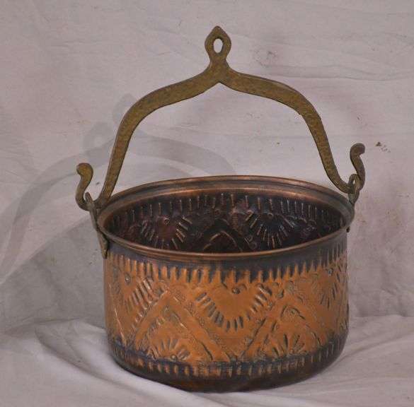 Embossed copper bucket with handle; 14419042 R.H. Lee & Co. Auctioneers