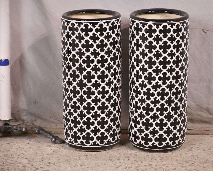 Pair of black & white ceramic umbrella stands; 1149106 R.H. Lee & Co