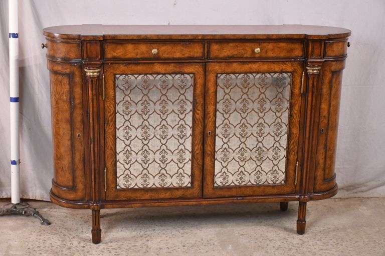 Theodore Alexander distressed burl walnut server with fluted columns