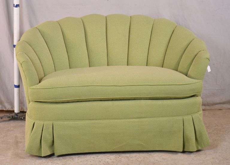Green upholstered channel back loveseat; 396819 R.H. Lee & Co