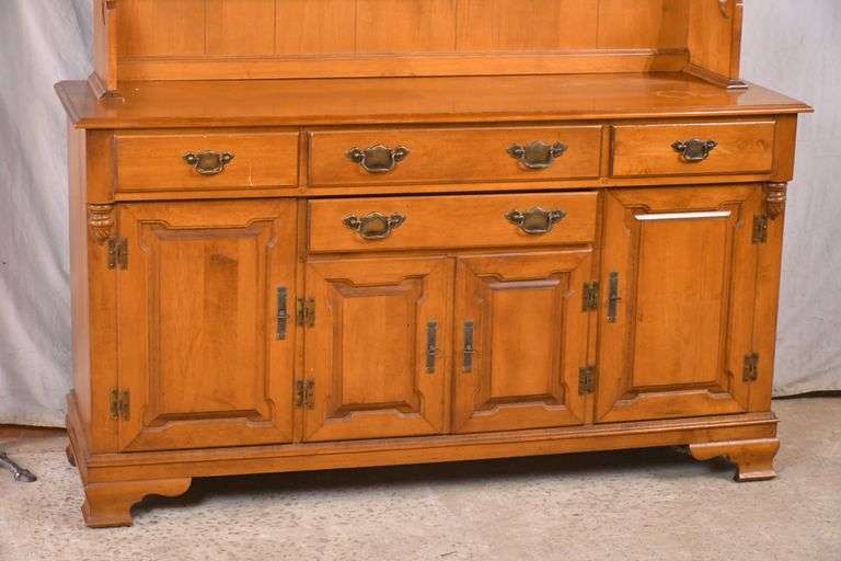 Tell City Chair Co. rock maple 2 part hutch with raised panel doors; 55
