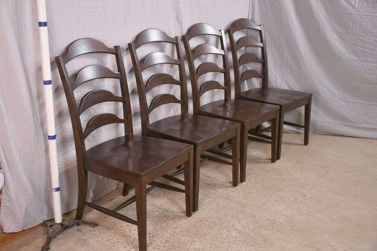 Set of 4 solid wood ladder back dining chairs with carved seats; 205