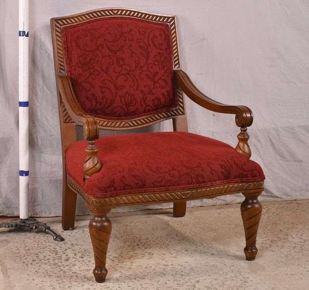 Large carved open armchair with barley twist legs; 931295 R.H. Lee