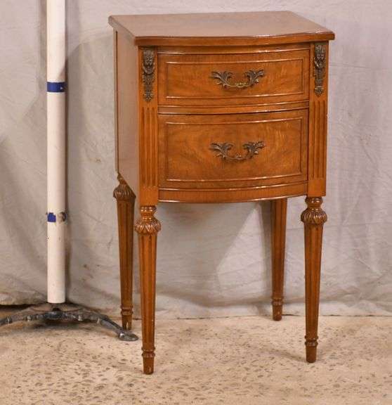 Northern Furniture Co. walnut French style 3 drawer bowfront nightstand