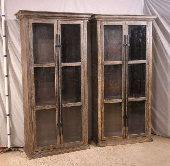 Pair of tall distressed gray 2 door curio 205365 R.H. Lee