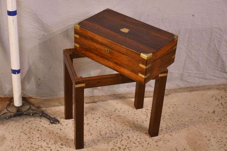 Small lifttop box on stand with brass accents; 682509 R.H. Lee & Co