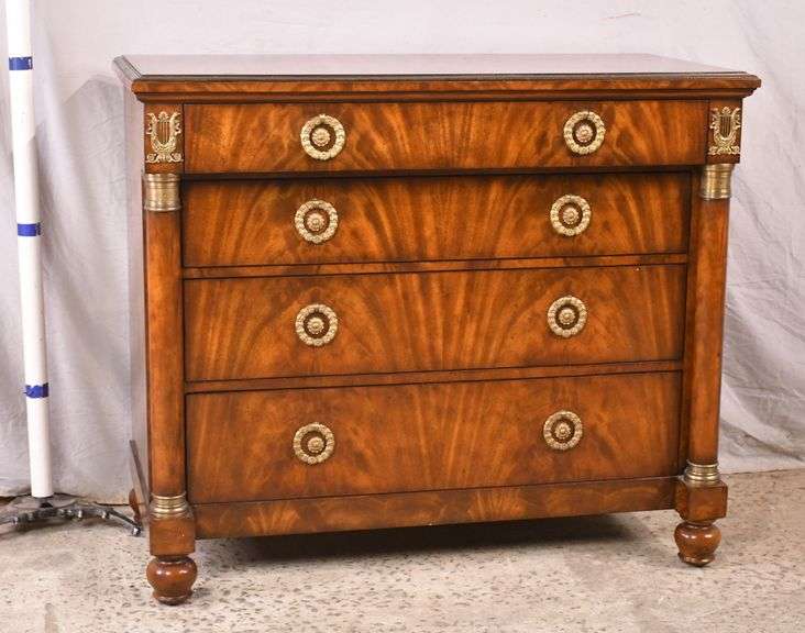 Theodore Alexander ormolu mounted crotch mahogany 4 drawer bachelor's