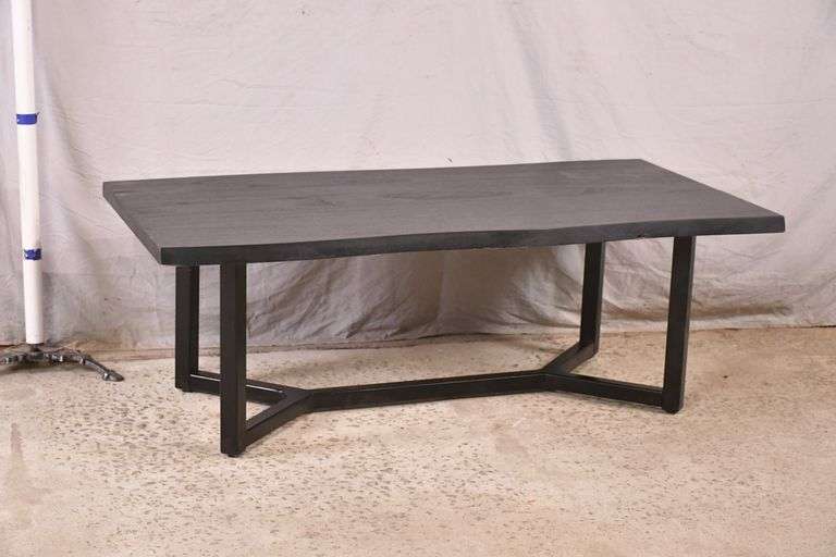 Crate & Barrel black live edge coffee table with metal base; 55-10172 ...
