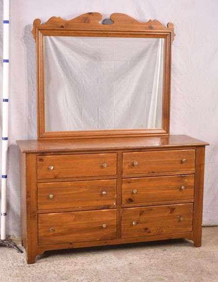 Ethan Allen pine 6 drawer double dresser with mirror; 55-10107 - R.H ...