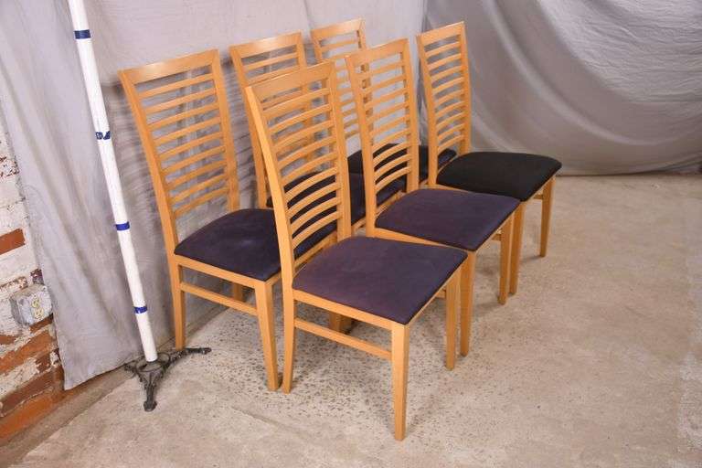 Set of 6 IMS SRL ladder back dining chairs with light color finish; 55