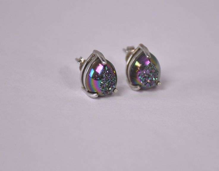 Paul Deasy "Gem Insider" pear shaped drusy sterling silver stud