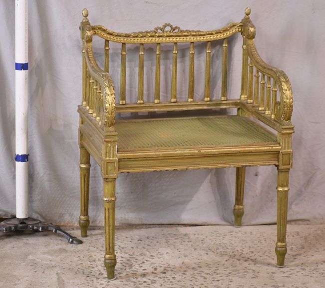 Gold carved French style spindle back chair with caned seat; 971139
