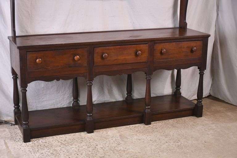 Early 3 drawer 2 tier sideboard with plate rack hutch top; 683513 R