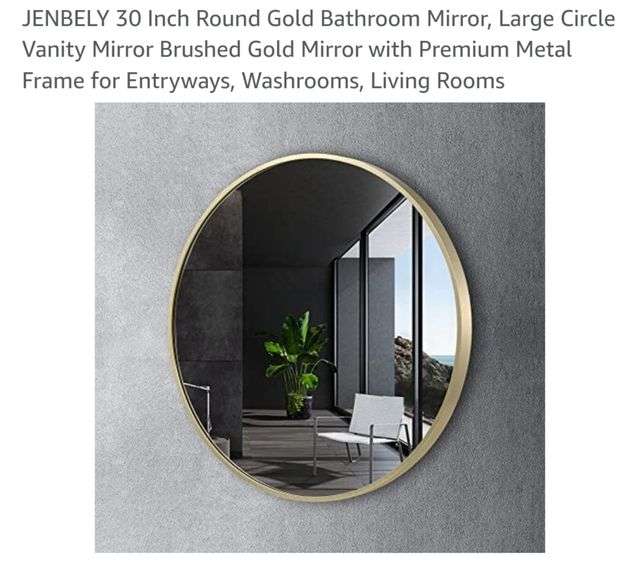 JENBELY 30 Inch Round Gold Bathroom Mirror, Large Circle Vanity Mirror