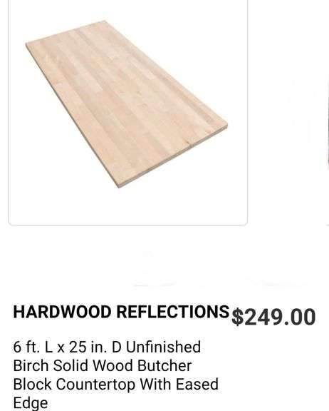 6'Lx25"D Unfinished Birch Solid Wood Butcher Block - Lexington Online