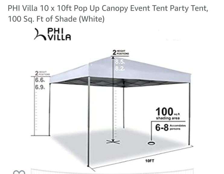 PHI Villa 10 x 10ft Pop Up Canopy Event Tent Party Tent, 100 Sq. Ft of