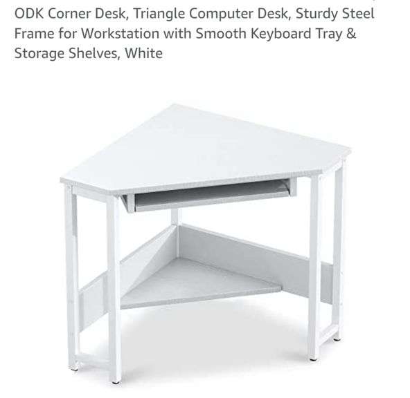 ODK Corner Desk, Triangle Computer Desk, Sturdy Steel Frame for