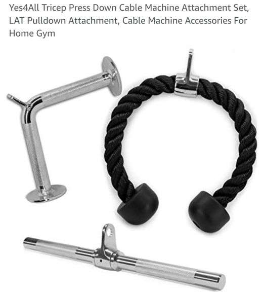 Yes4All Combo tricep rope, tricep pulldown cable and V-bar cable attachment, cable rod for strength training (tricep rope and V-shaped rod