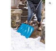 Suncast 18" Ergonomic Snow Pusher Shovel - Wide Steel-Reinforced Blade, D-Grip Handle, Navy Color