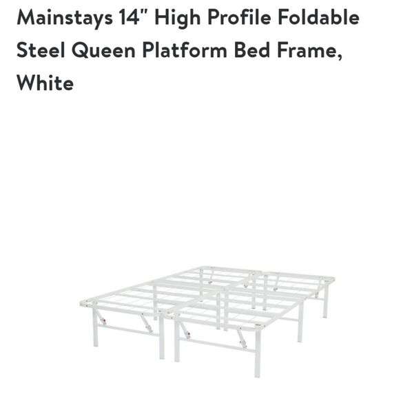 Mainstays 14" High Profile Foldable White Steel Bed Frame QUEEN