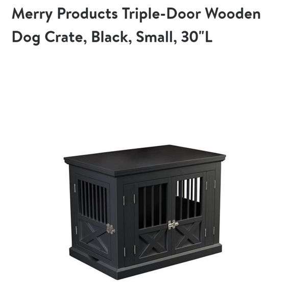 Merry Products Triple Door Wooden Dog Crate Black 30" Lexington