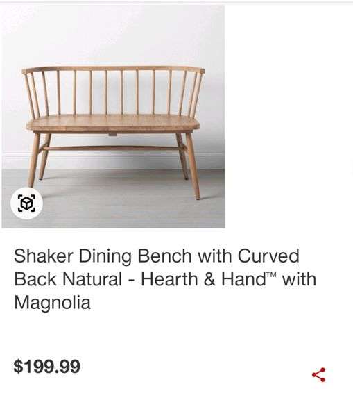 NIB Hearth & Hand Shaker Bench with Curved Back Natural Lexington