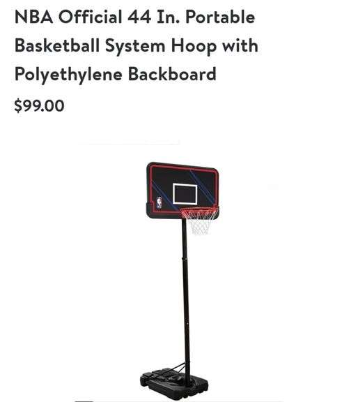NBA Official 44" Portable Basketball System Hoop with Polyethylene
