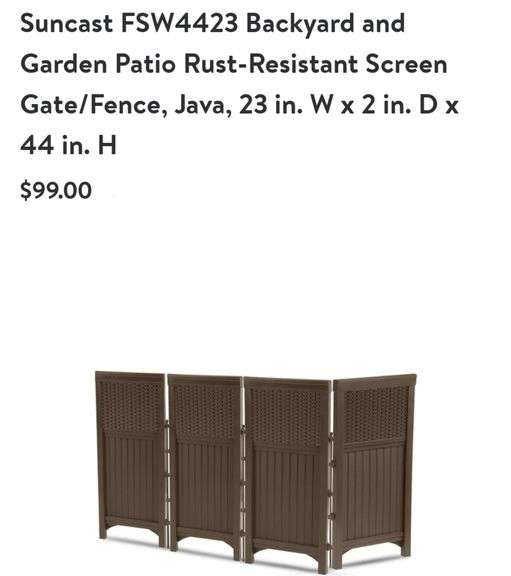 Suncast Backyard Garden Patio Screen/Gate/Fence 4 panels each measuring