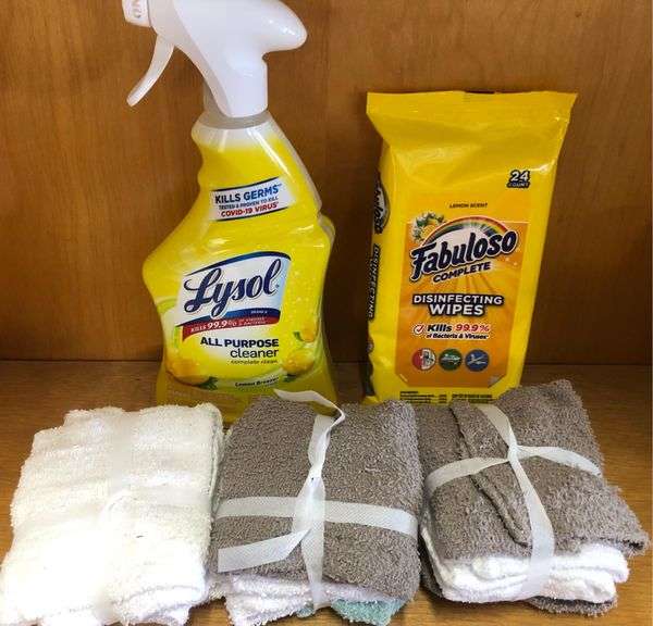 Lysol all purpose cleaner, fabuloso disinfecting wipes and 3pks of